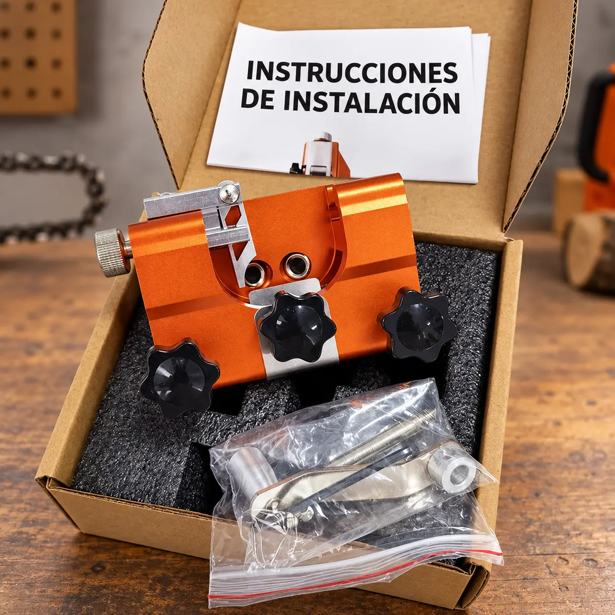 Afilador Manual de Cadena para Motosierra con Manivela y 3 Limas de 4, 5 y 6 mm para Cortes como Nuevos