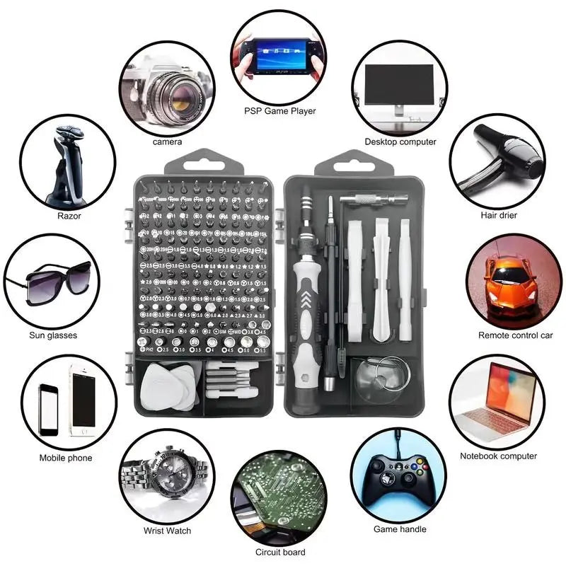 Kit de Destornilladores de Precisión 115 en 1 con puntas magnéticas para reparar celulares, laptops y dispositivos electrónicos