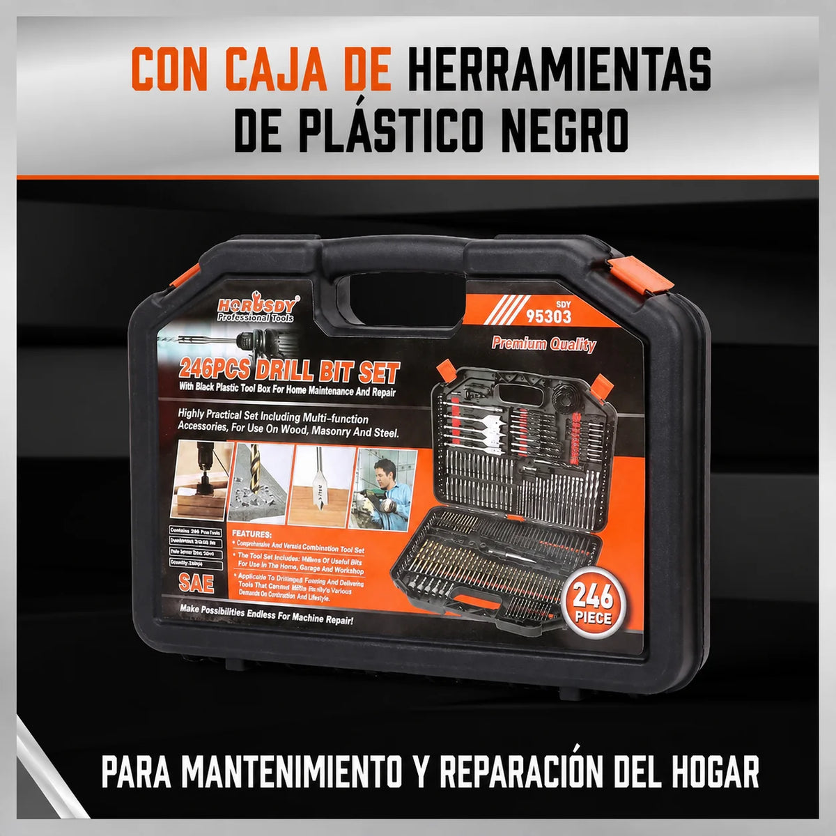 Juego Profesional de 246 Brocas: Puntas para Madera, Metal, Concreto de Alta Precisión