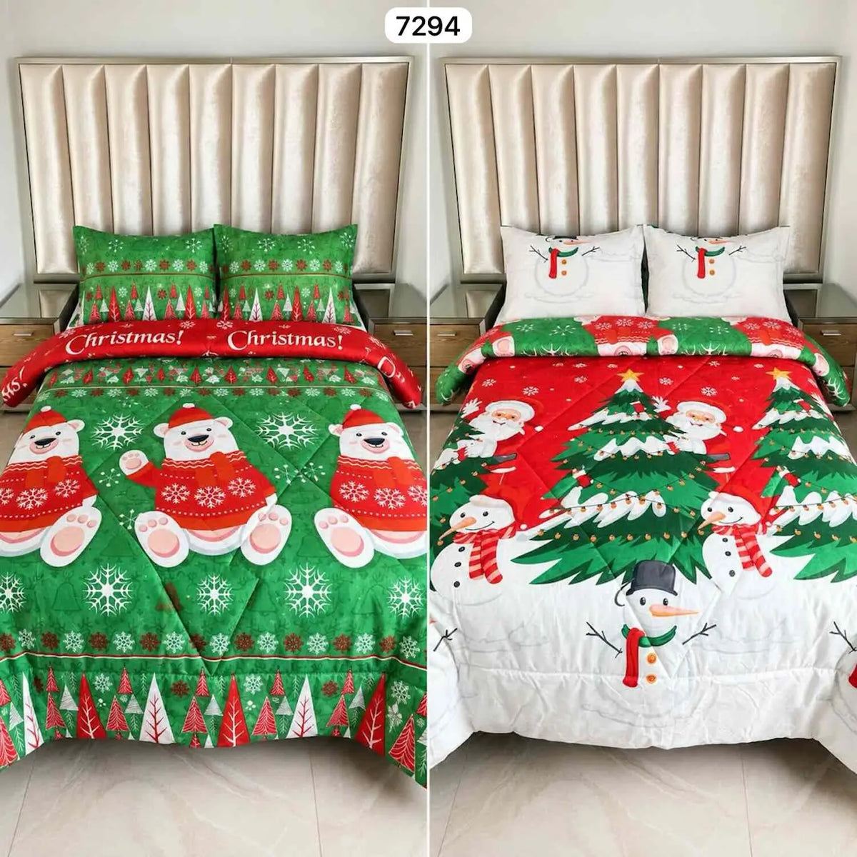 Edredón Doble Faz Navideño para Cama Doble con 2 Fundas de Almohada, Suave y Liviano