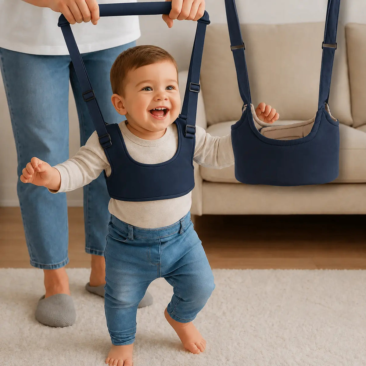 Arnés Caminador para Bebés con Soporte Acolchado y Asa Ajustable para sus Primeros Pasos