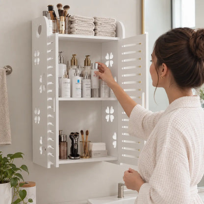 Gabinete Organizador de Baño con Puertas y 3 Repisas para Pared o Mesón