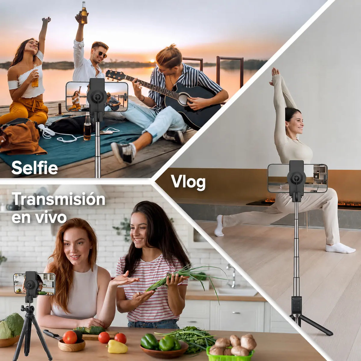 Pantalla inalámbrica para selfies y video con cámara trasera en tiempo real para Iphone y Android