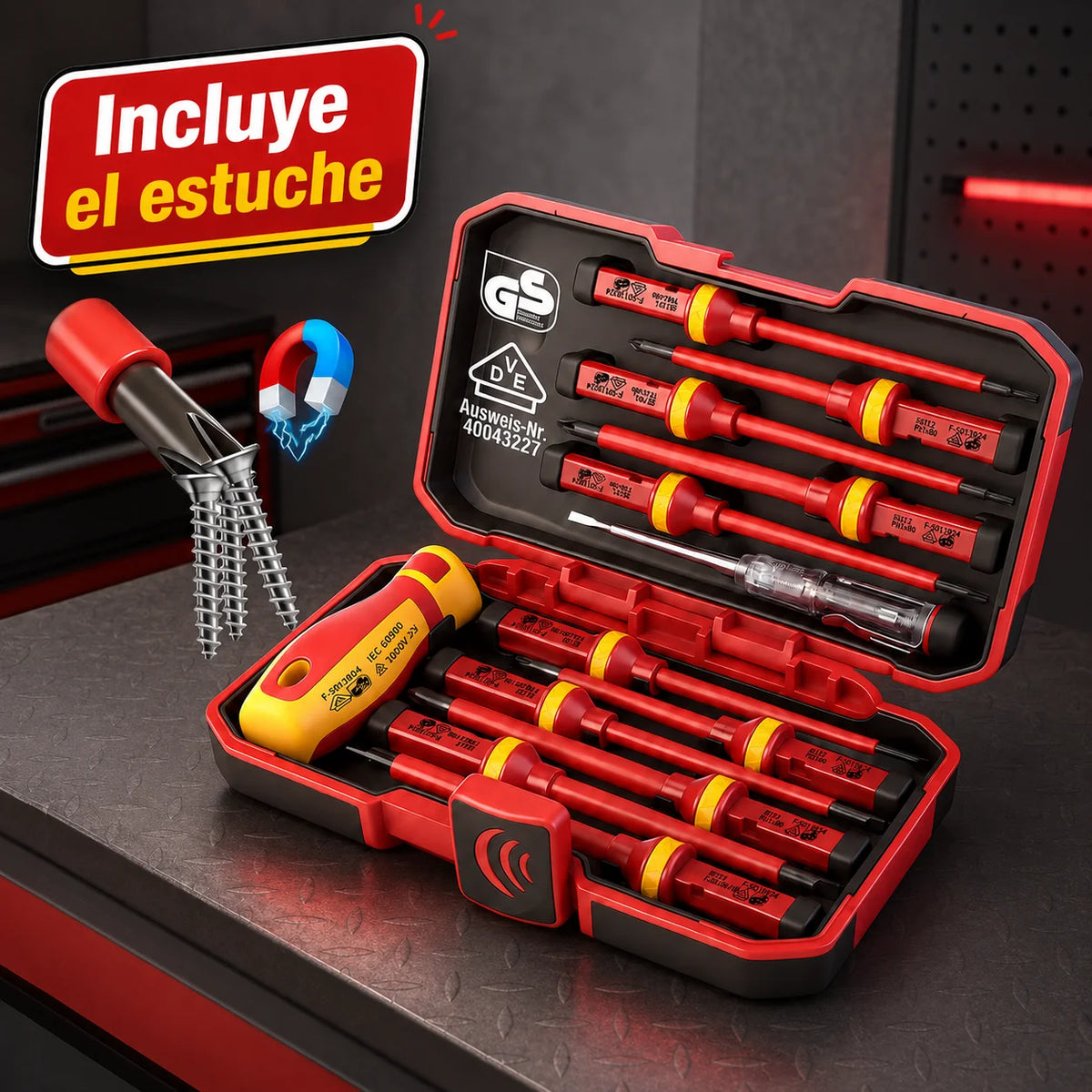 Juego de Destornilladores Aislados de 1000V para Trabajos Eléctricos Seguros