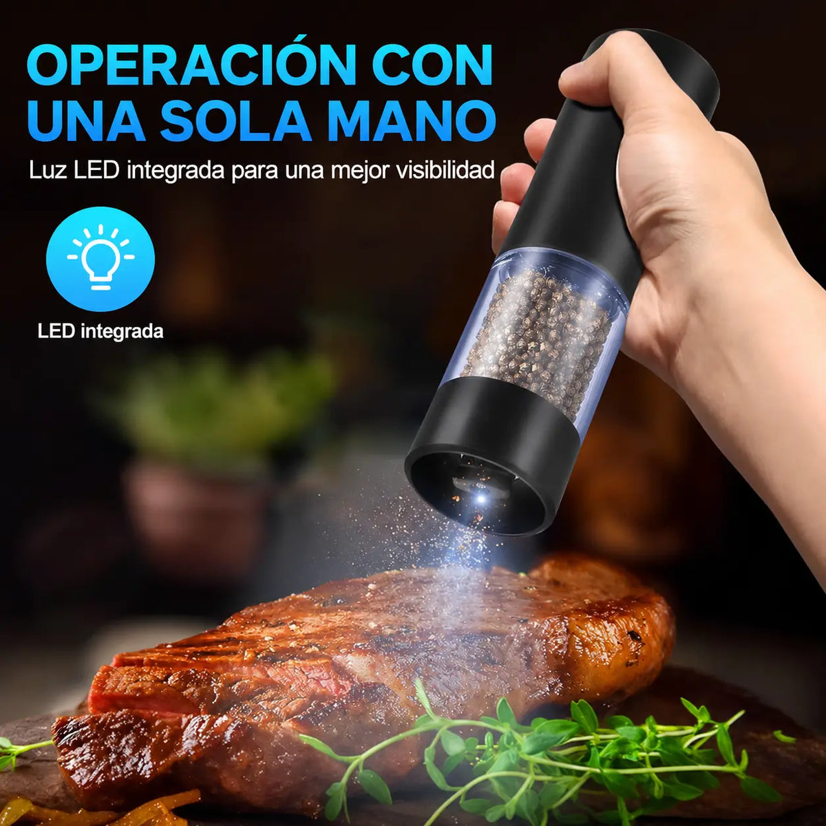 PAGA 1 LLEVA 2: Molinillos Eléctricos Recargable para Condimentos con Molienda Ajustable.