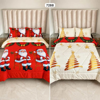 Edredón Doble Faz Navideño para Cama Doble con 2 Fundas de Almohada, Suave y Liviano