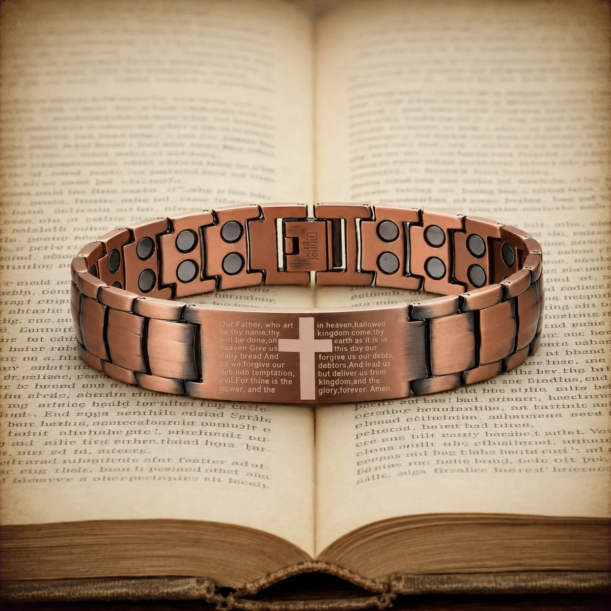 Pulsera de Cobre con Padre Nuestro Magnética que Favorece la Circulación y Vitalidad