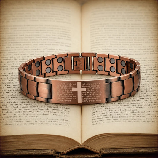 Pulsera de Cobre con Padre Nuestro Magnética que Favorece la Circulación y Vitalidad