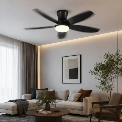 Ventilador de Techo LED con Control Remoto de 52cm Diametro y Color Negro Mate