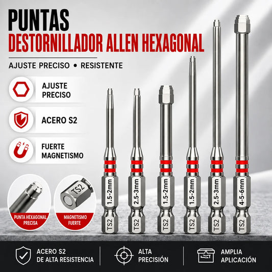 6 Puntas Magnéticas de Precisión para Tornillos Allen o hexagonal