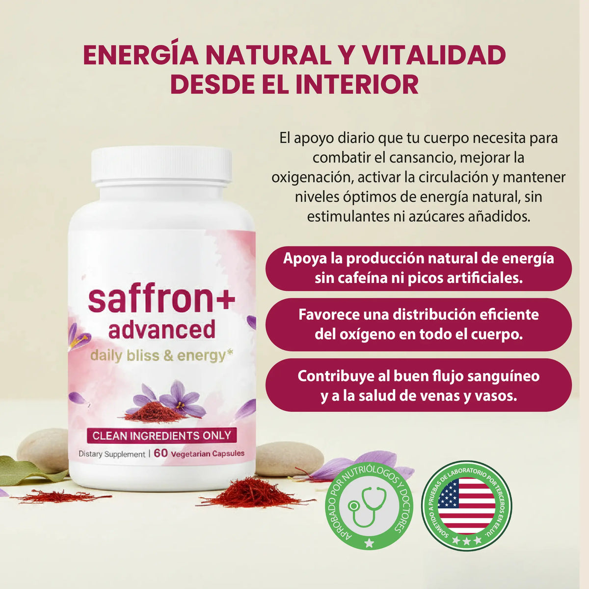 Saffron 60 capsulas: Energía, bienestar cardiovascular y equilibrio mental en una sola fórmula.