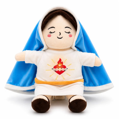 Peluche Virgen María con Luz Cálida, Música Relajante y Respiración para Calmar la Ansiedad y Dormir Mejor