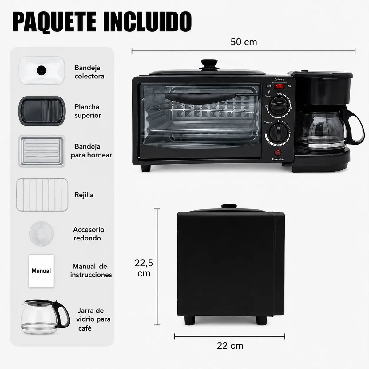 Horno 3 en 1 que Hornea, Prepara Café y Simplifica tus Desayunos.