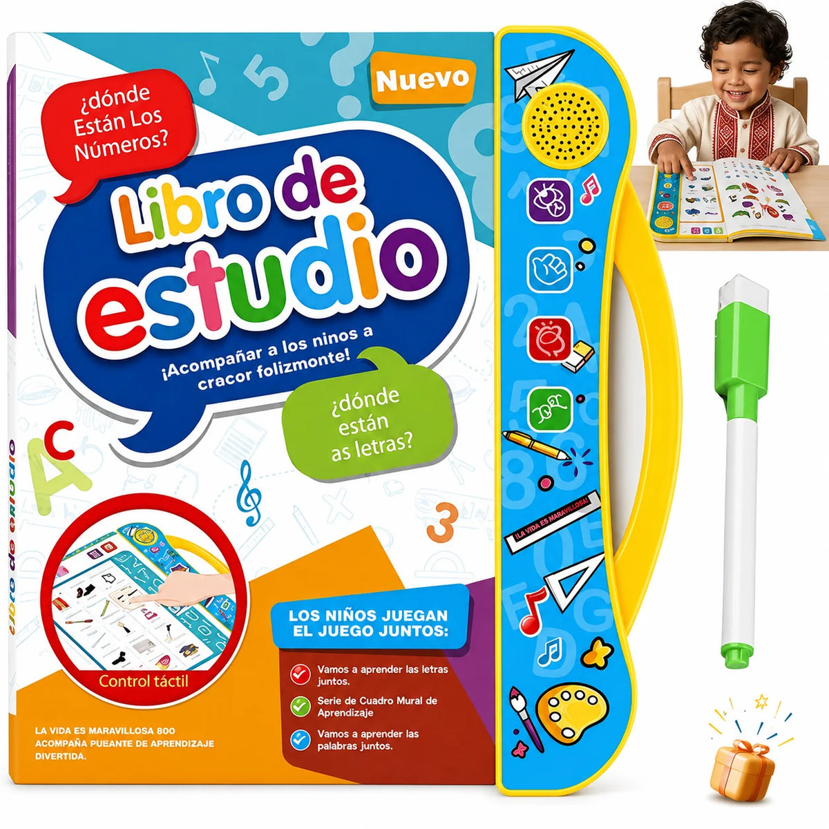 Libro Interactivo con Botones de Sonido para que los Niños Aprendan Letras, Números y Animales en Ingles y Español
