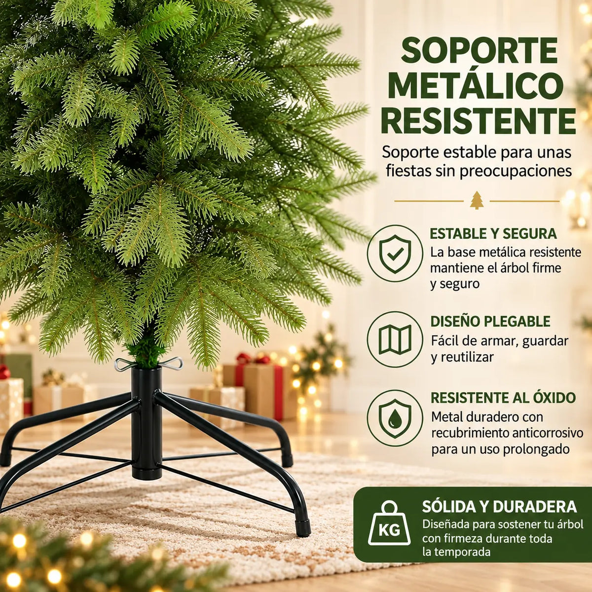 Árbol de Navidad Frondoso de 2.10 m con Ramas de Alta Densidad y Base Metálica Reforzada