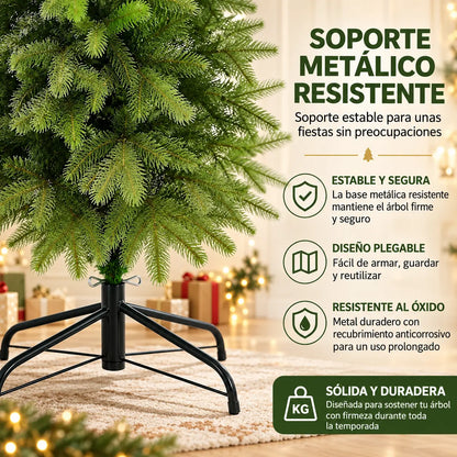 Árbol de Navidad Frondoso de 2.10 m con Ramas de Alta Densidad y Base Metálica Reforzada