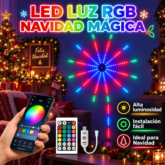 Luces LED de Fuegos Artificiales RGB con Control Remoto, App Bluetooth y Sincronización con Música