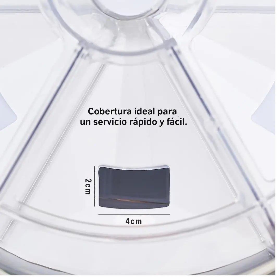 Dispensador giratorio de granos con 6 puestos que organiza y sirve fácilmente.