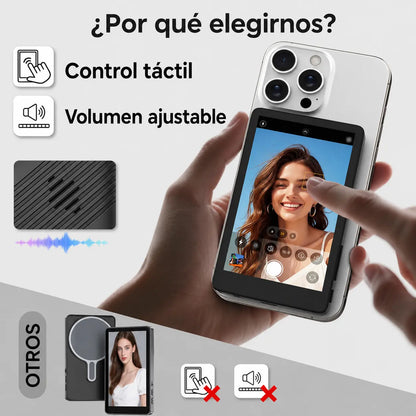 Pantalla inalámbrica para selfies y video con cámara trasera en tiempo real para Iphone y Android