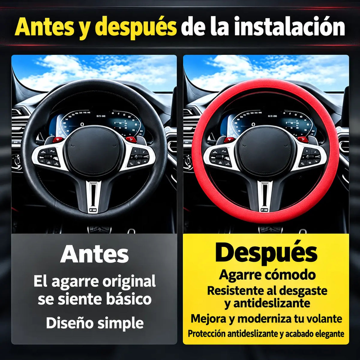 Forro de Volante en Silicona Antideslizante con Agarre Anatómico y Ajuste Universal