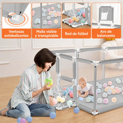 Parque infantil seguro para bebés con amplio espacio de juego y protección total de 190x130x64cm