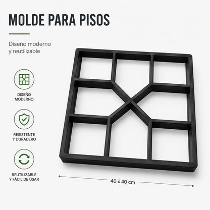 Molde Reutilizable de 40x40 cm para Pisos y Senderos de Concreto con Diseño Moderno
