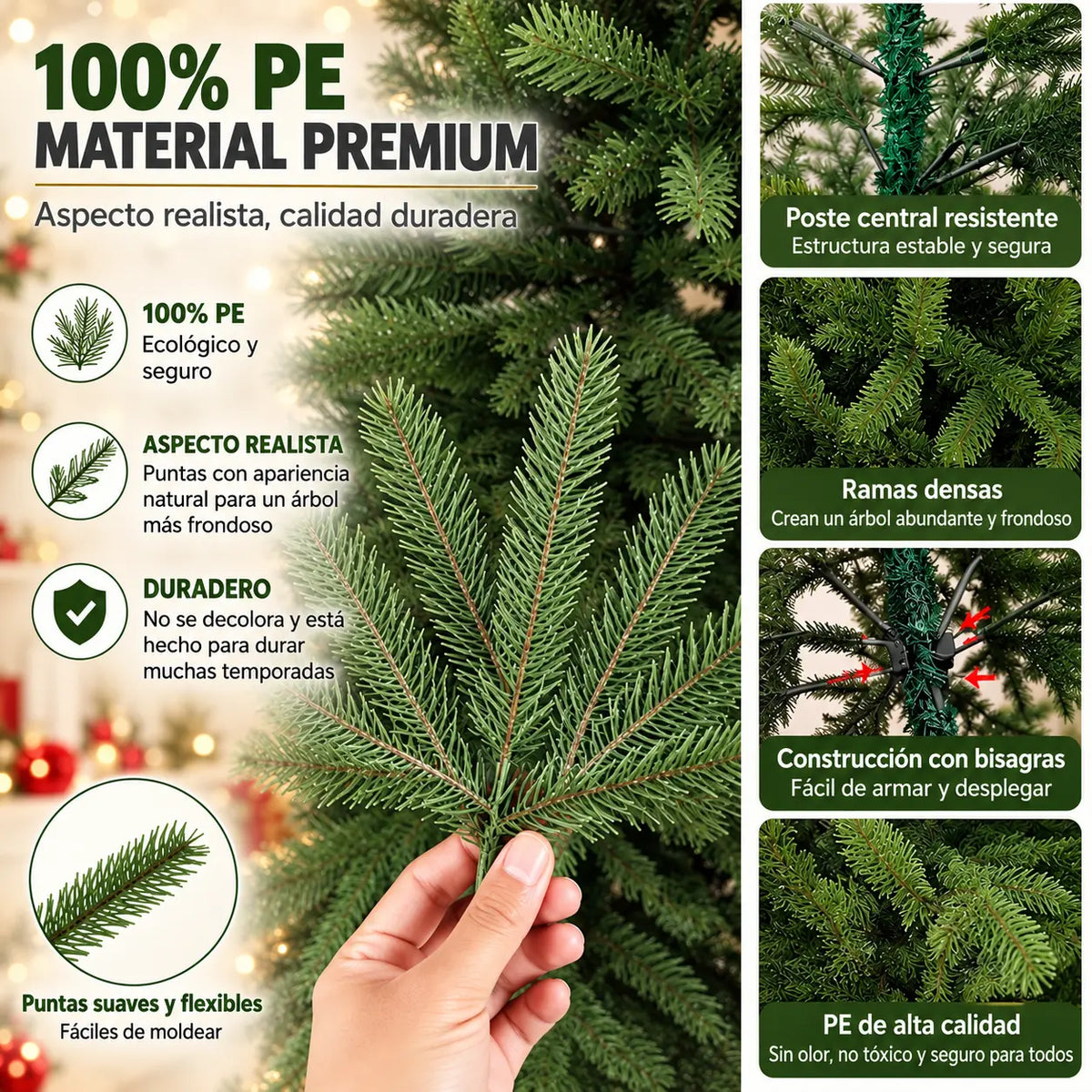 Árbol de Navidad Frondoso de 2.10 m con Ramas de Alta Densidad y Base Metálica Reforzada