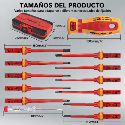 Juego de Destornilladores Aislados de 1000V para Trabajos Eléctricos Seguros