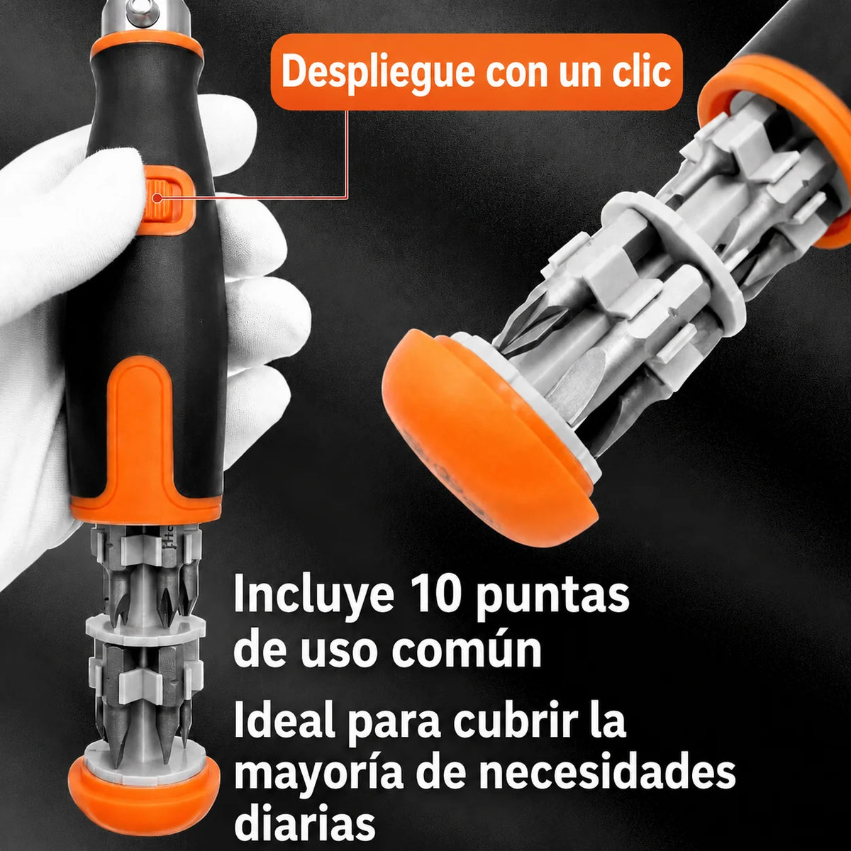 Destornillador de Trinquete 10 en 1 con Rotación Multiángulo 180°