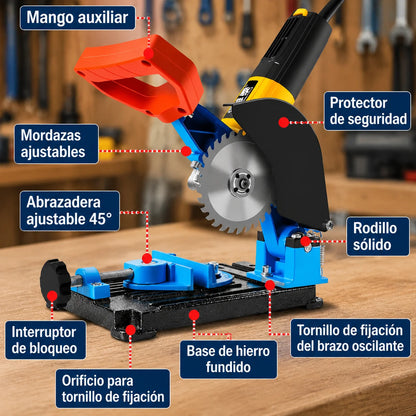 Soporte Adaptador para Pulidora con Corte Ajustable hasta 45° y Prensa Integrada