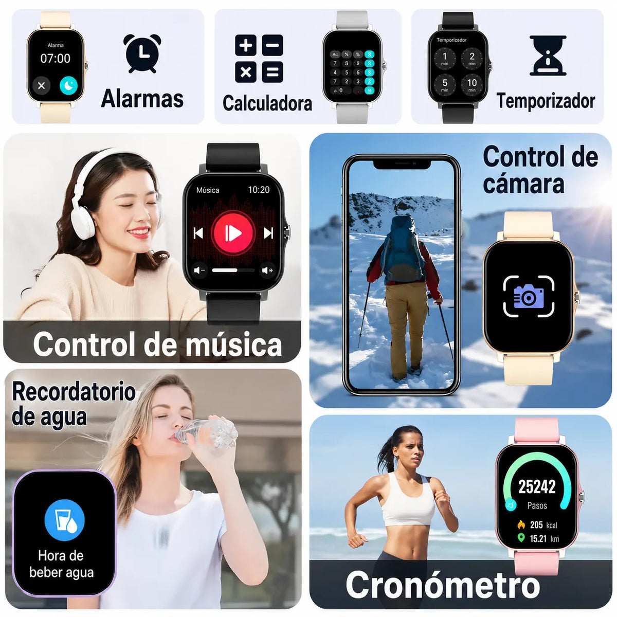 Smartwatch impermeable con llamadas Bluetooth, monitoreo inteligente y más funciones avanzadas