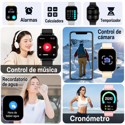 Smartwatch impermeable con llamadas Bluetooth, monitoreo inteligente y más funciones avanzadas