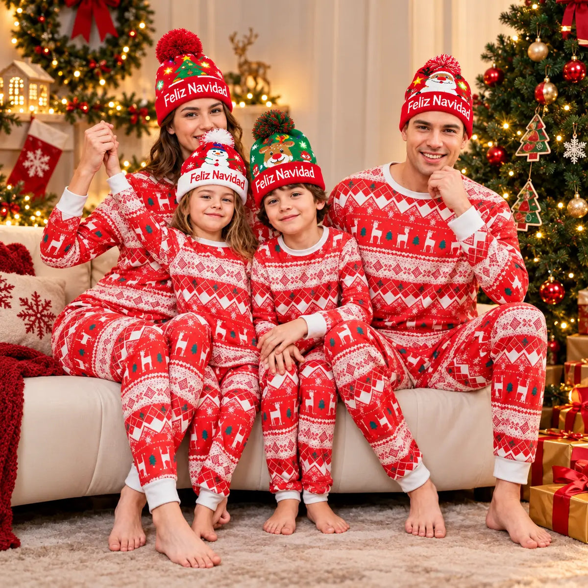 Gorro Navideño Tejido con Luces LED y Pompón para Novenas, Fotos y Reuniones en estas Navidades