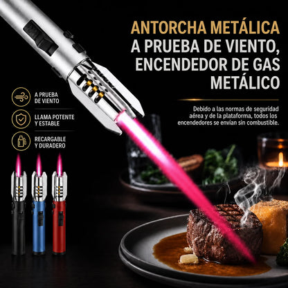 Soplete Metalico Ajustable y Recargable a Prueba de Viento