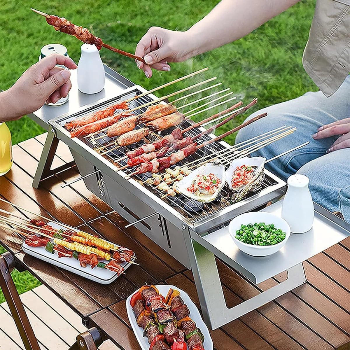 Parrilla Portátil Plegable de Acero Inoxidable para Asados en Cualquier Lugar