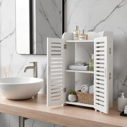 Gabinete Organizador de Baño con Puertas y 3 Repisas para Pared o Mesón