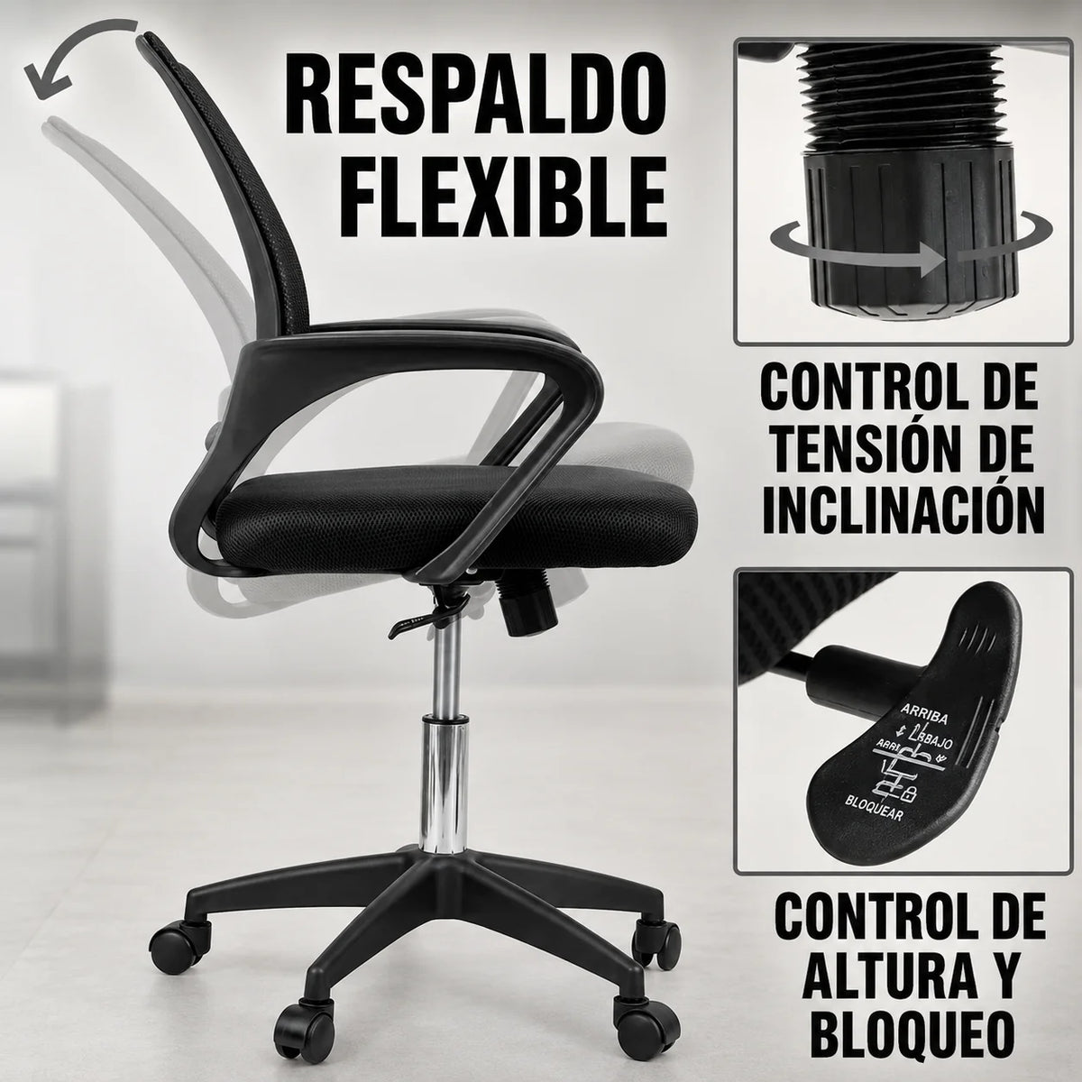 Silla Ergonómica con Respaldo de Malla y Soporte Lumbar
