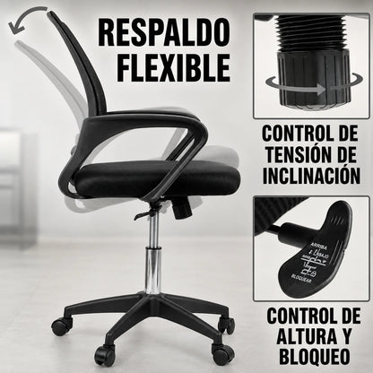 Silla Ergonómica con Respaldo de Malla y Soporte Lumbar