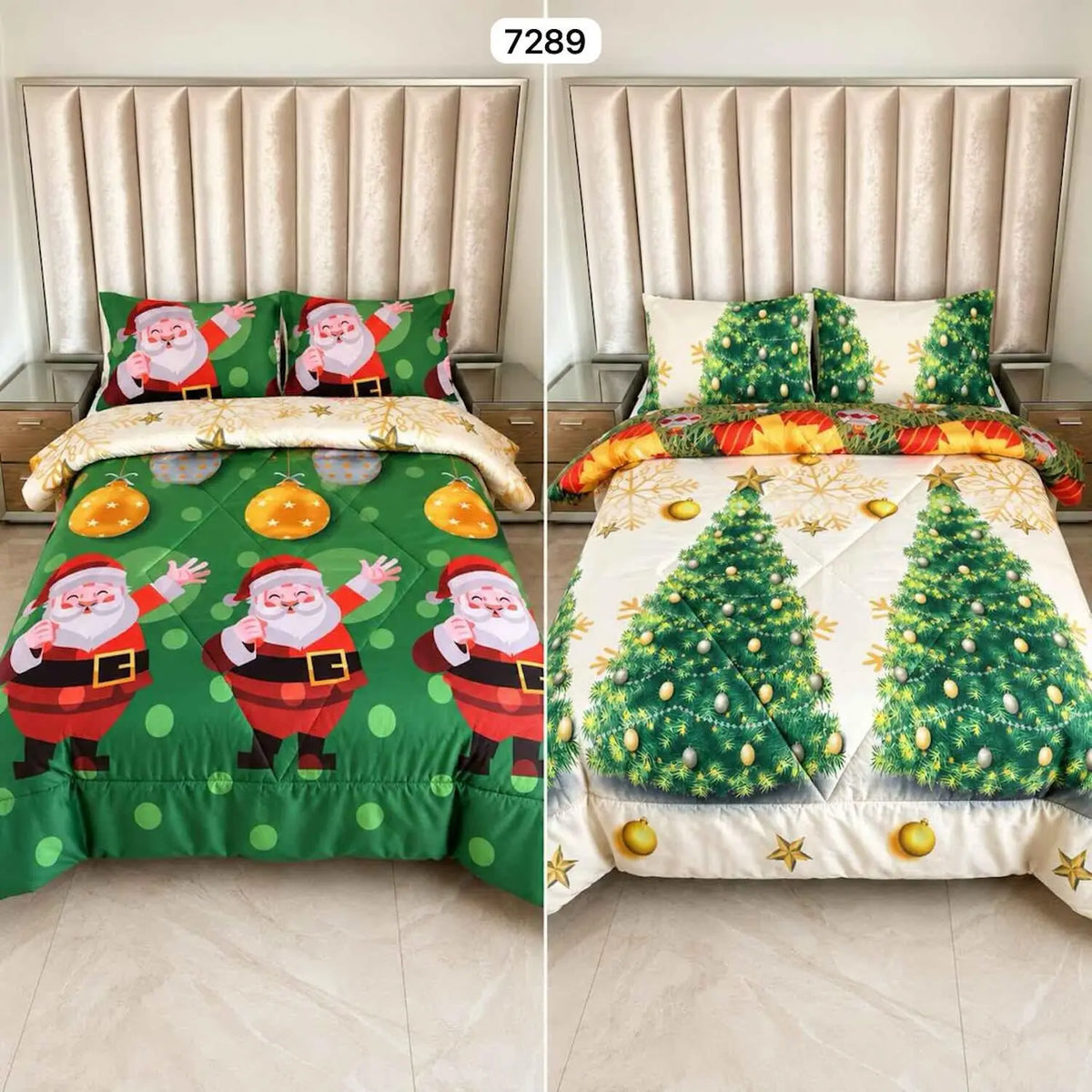Edredón Doble Faz Navideño para Cama Doble con 2 Fundas de Almohada, Suave y Liviano