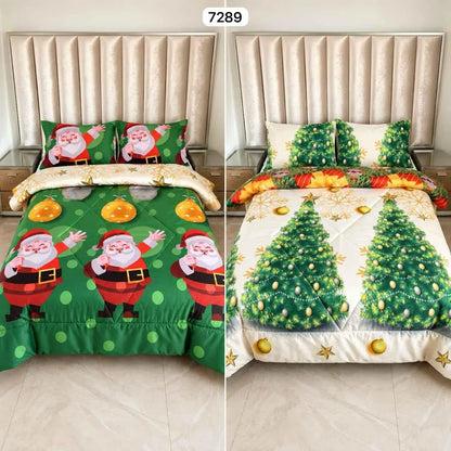 Edredón Doble Faz Navideño para Cama Doble con 2 Fundas de Almohada, Suave y Liviano