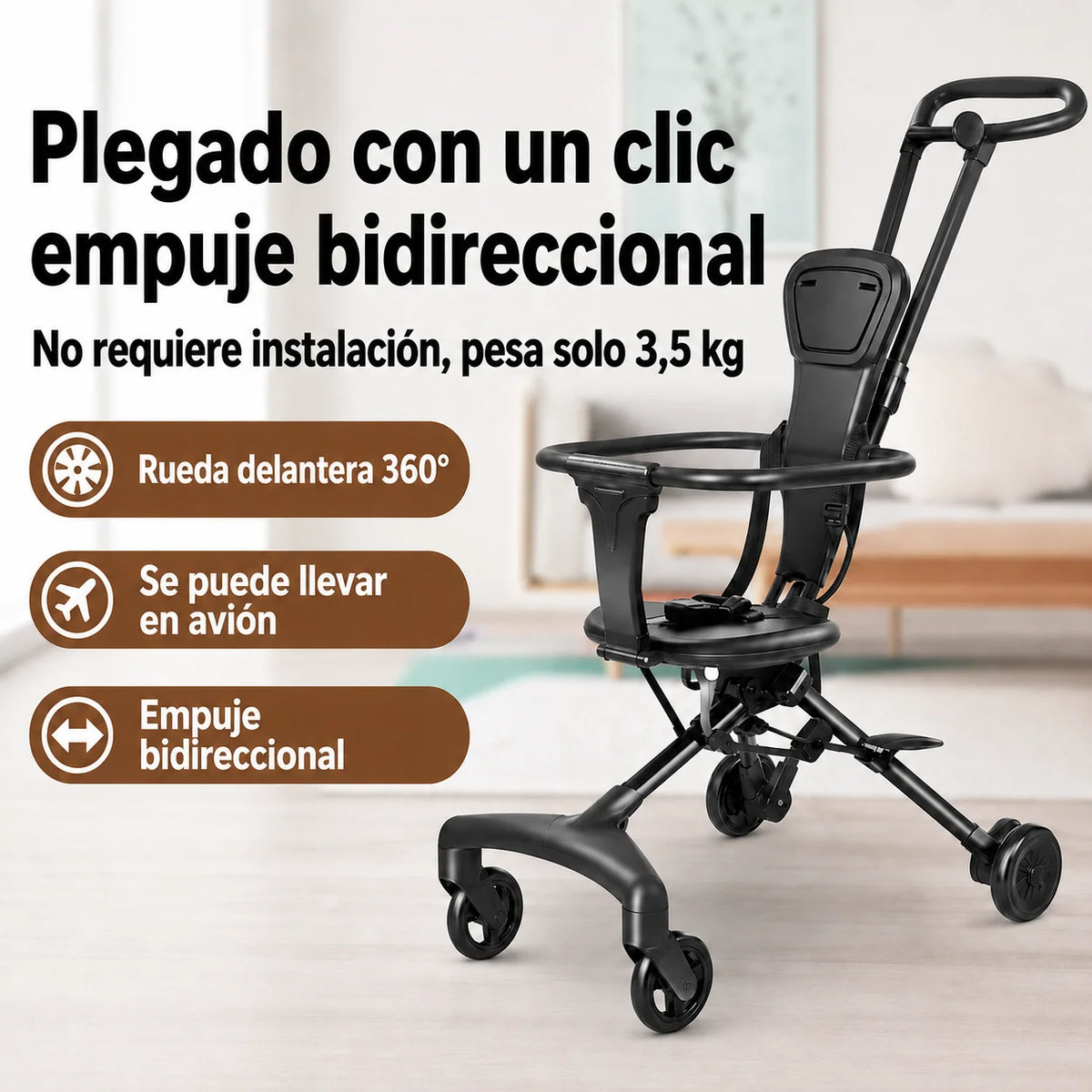 Coche paseador infantil ultracompacto y plegable para paseos y viajes con total comodidad