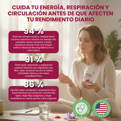 Saffron 60 capsulas: Energía, bienestar cardiovascular y equilibrio mental en una sola fórmula.