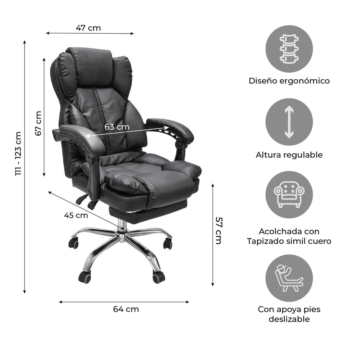 Silla Ejecutiva Reclinable con Reposapiés y Acolchado Premium para Horas sin Dolor de Espalda