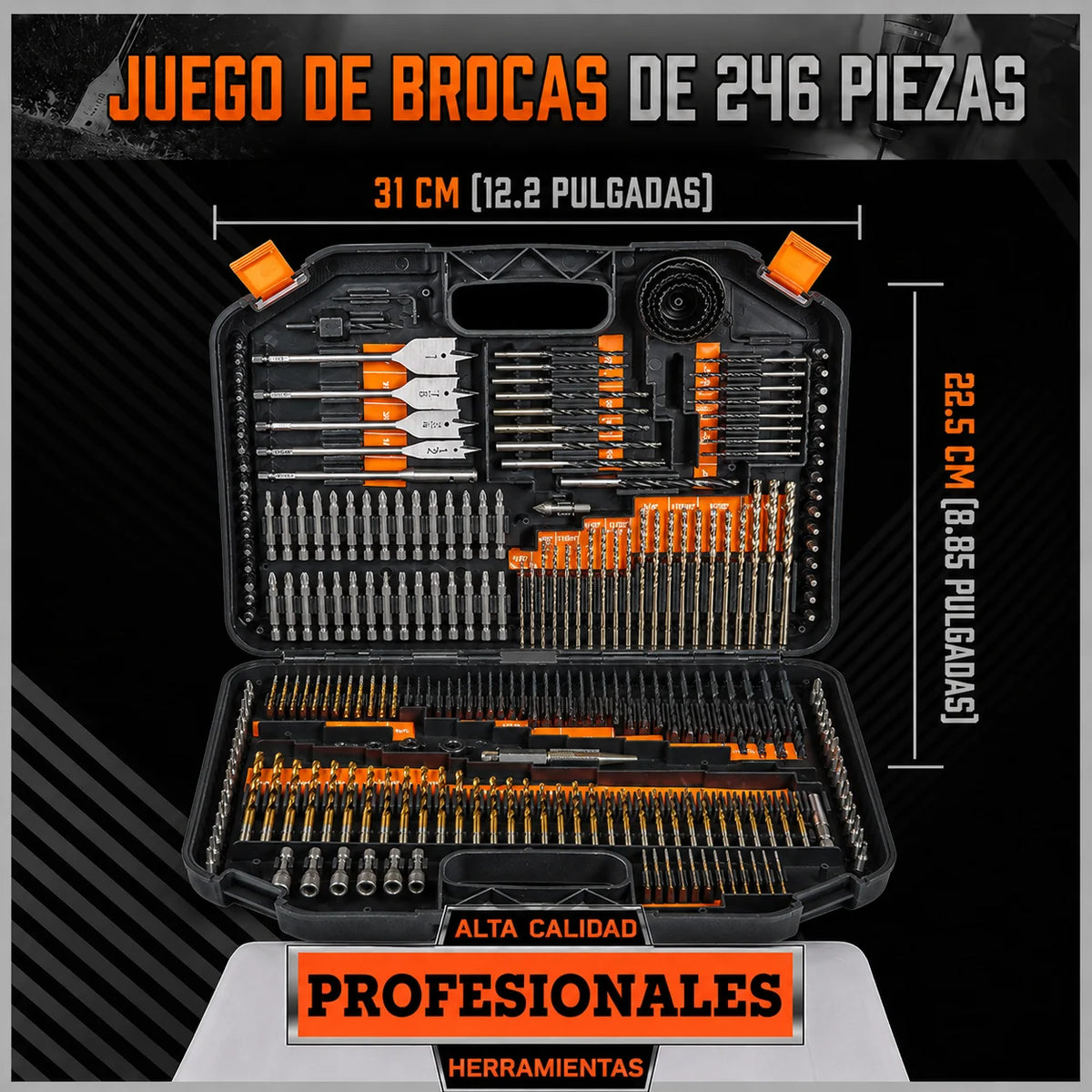 Juego Profesional de 246 Brocas: Puntas para Madera, Metal, Concreto de Alta Precisión
