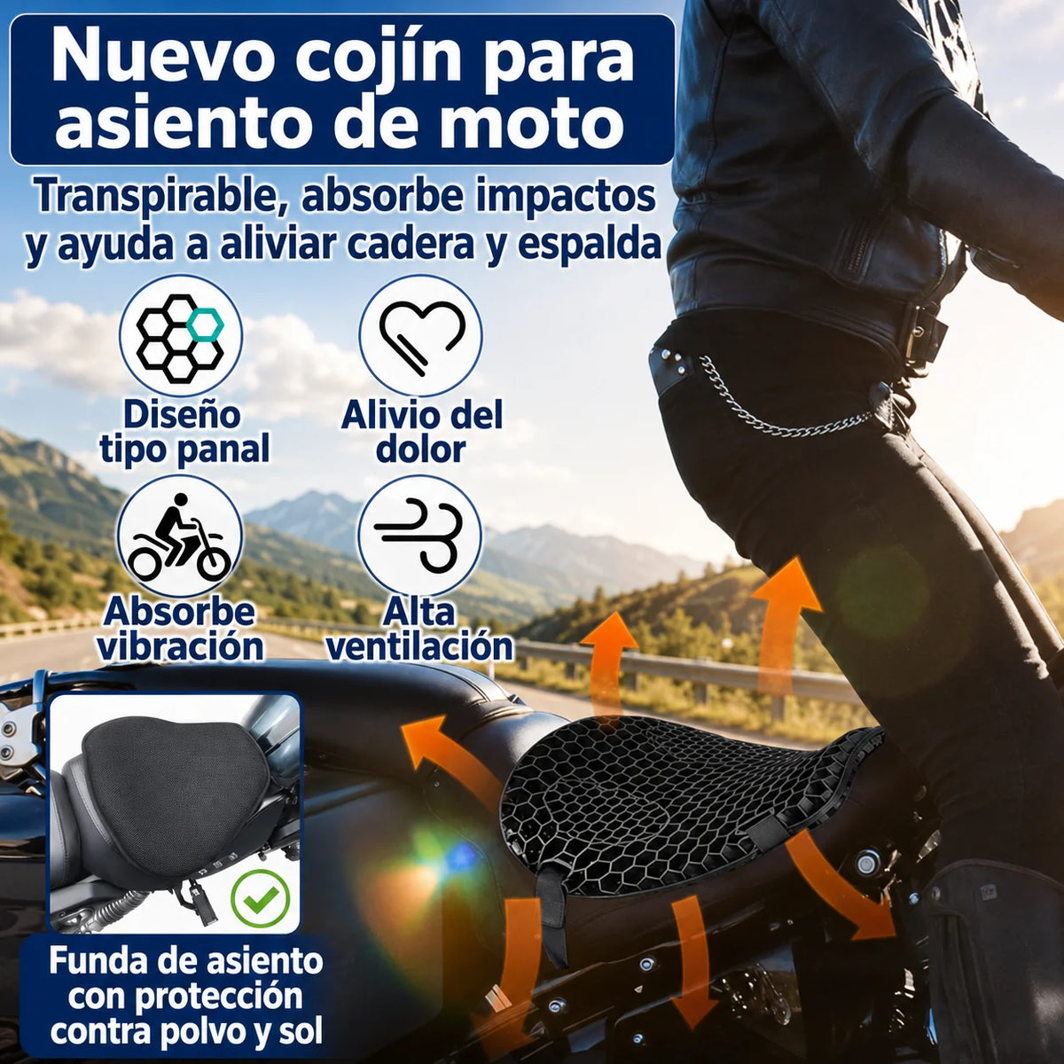 Cojín de Gel Siliconado para Moto que reduce presión y vibraciones para viajes más cómodos