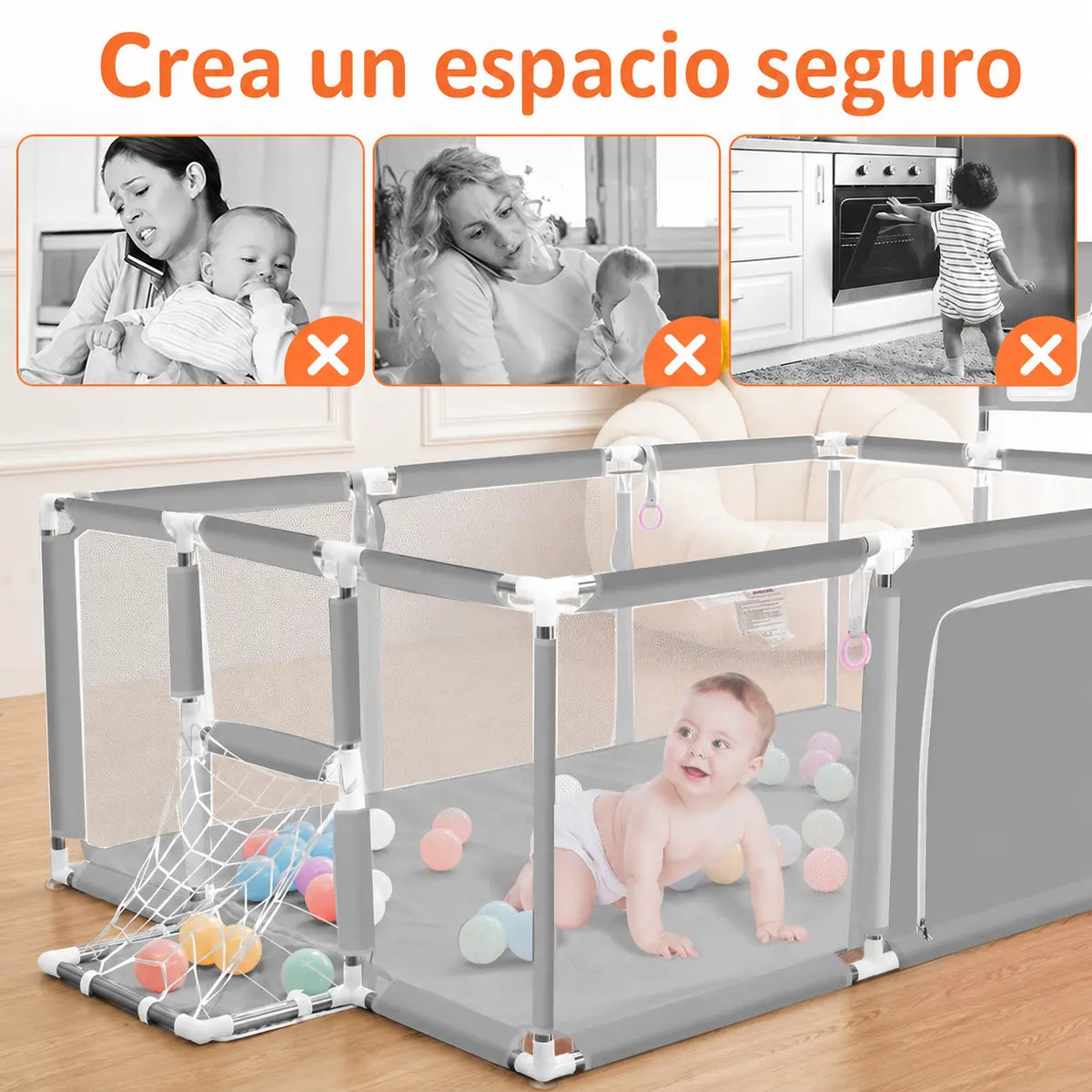 Parque infantil seguro para bebés con amplio espacio de juego y protección total de 190x130x64cm