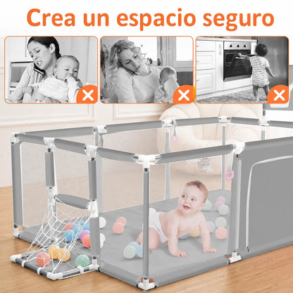 Parque infantil seguro para bebés con amplio espacio de juego y protección total de 190x130x64cm