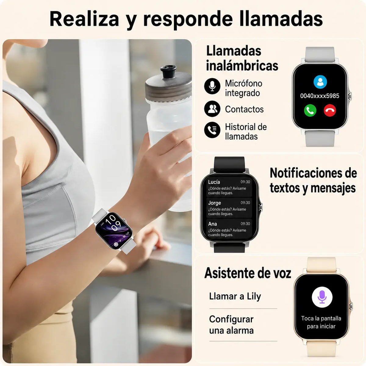 Smartwatch impermeable con llamadas Bluetooth, monitoreo inteligente y más funciones avanzadas