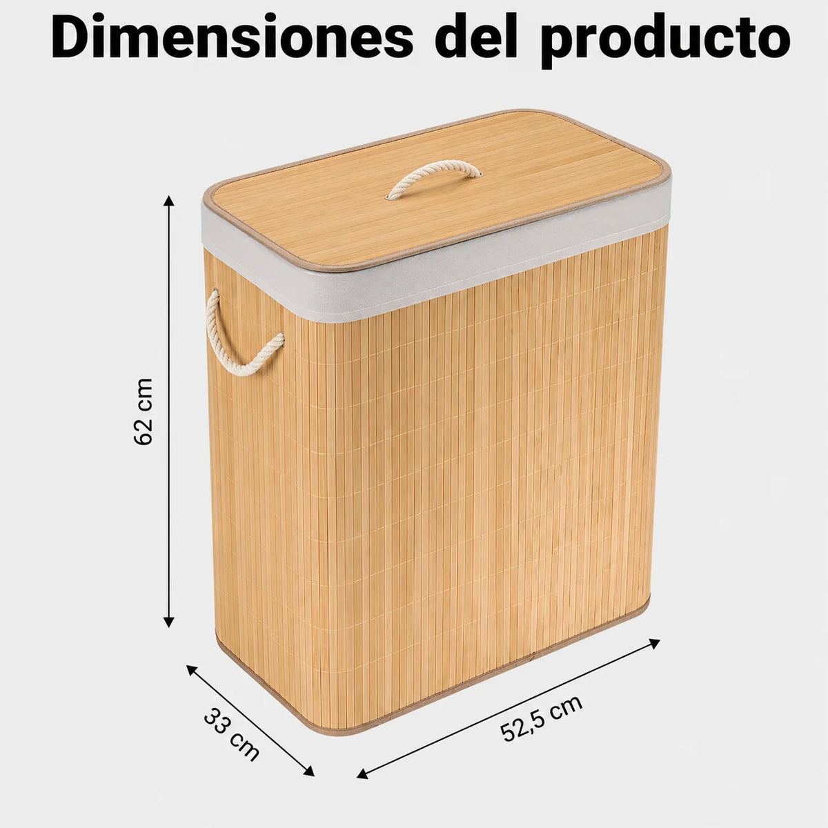 Cesto Doble de Bambú para Separar y Organizar la Ropa Sucia