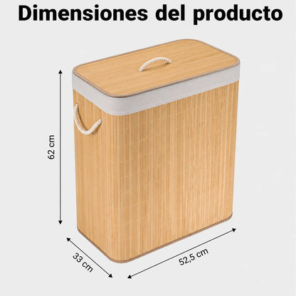 Cesto Doble de Bambú para Separar y Organizar la Ropa Sucia